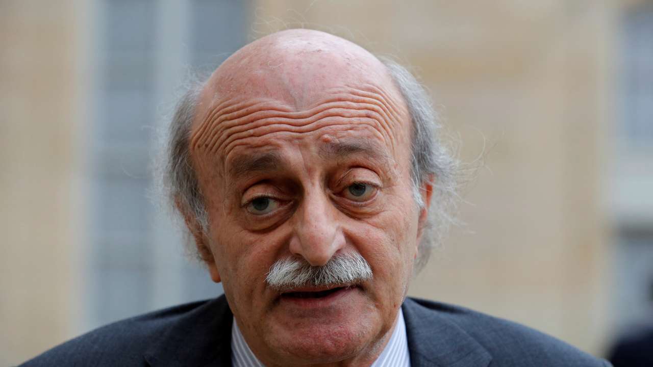 FILE PHOTO: Lebanese Druze leader Walid Jumblatt leaves the Elysee Palace in Paris following a meeting with French President Francois Hollande