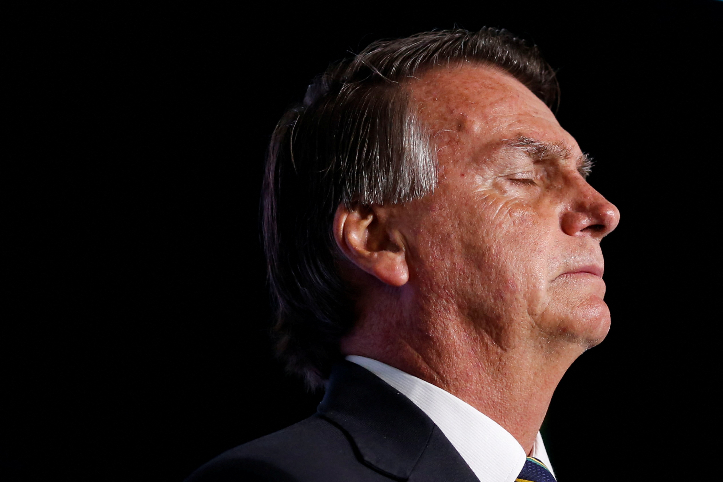 Former Brazilian President Jair Bolsonaro speaks at a Turning Point USA event in Doral