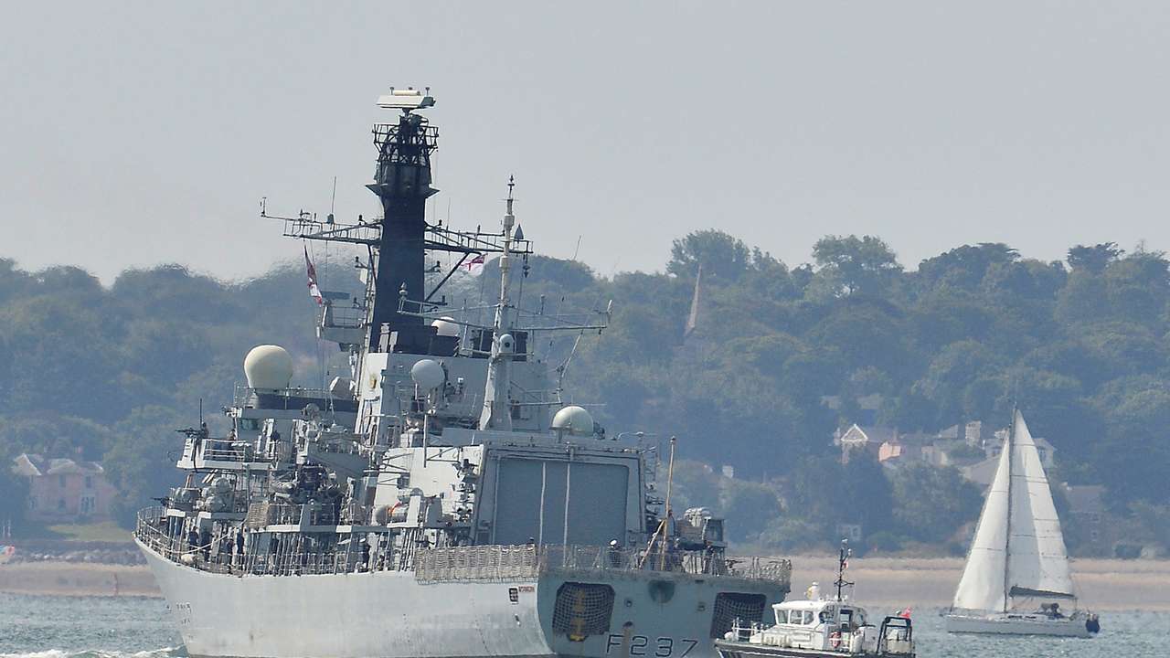 FILE PHOTO: The British Royal Navy frigate HMS Westminster sets sail from Portsmouth Harbour in southern England