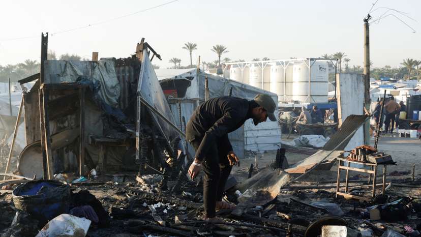 Aftermath of an Israeli strike on a tent camp sheltering displaced people, in Khan Younis