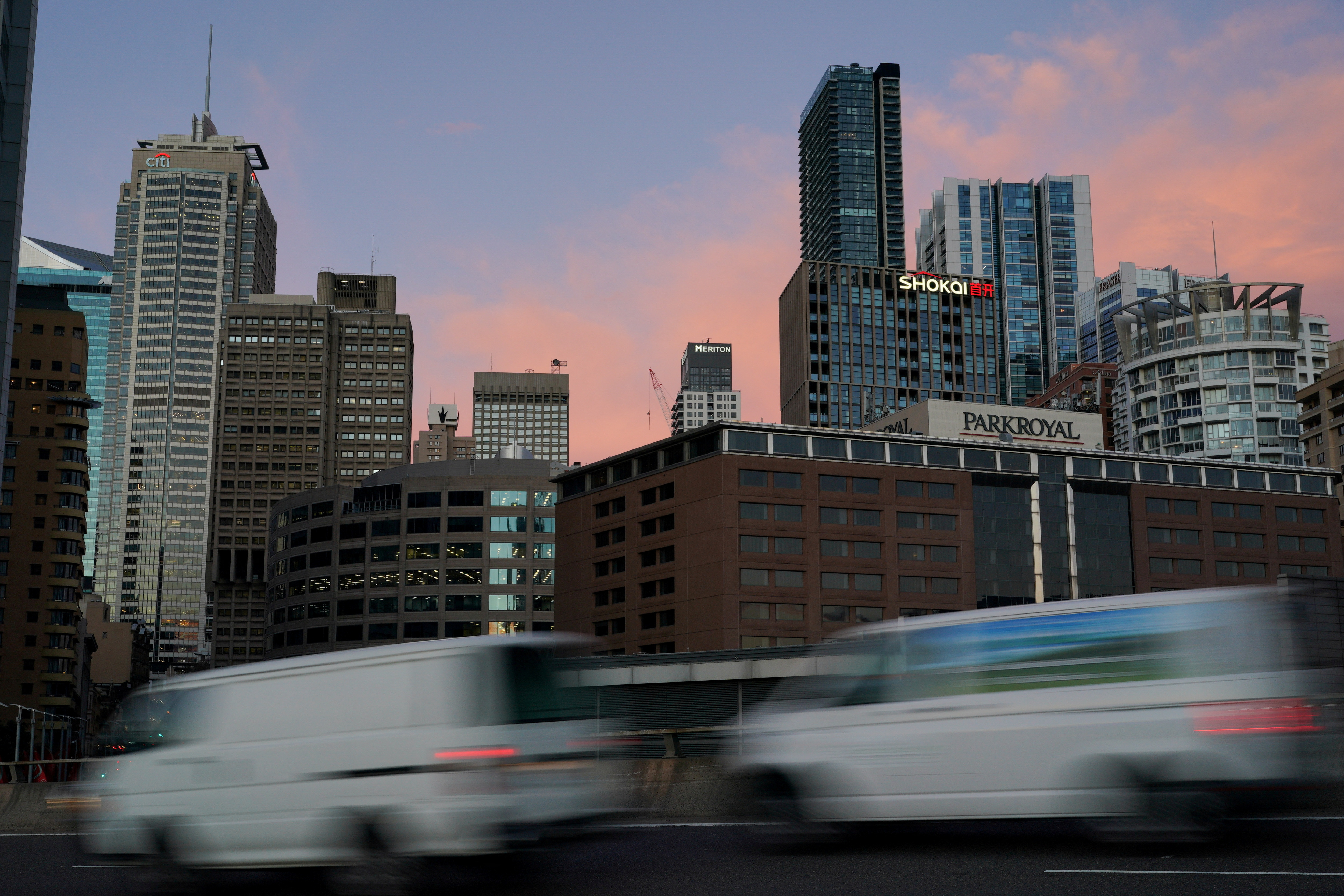FILE PHOTO: The Central Business District (CBD) skyline is pictured at sunset in Sydney
