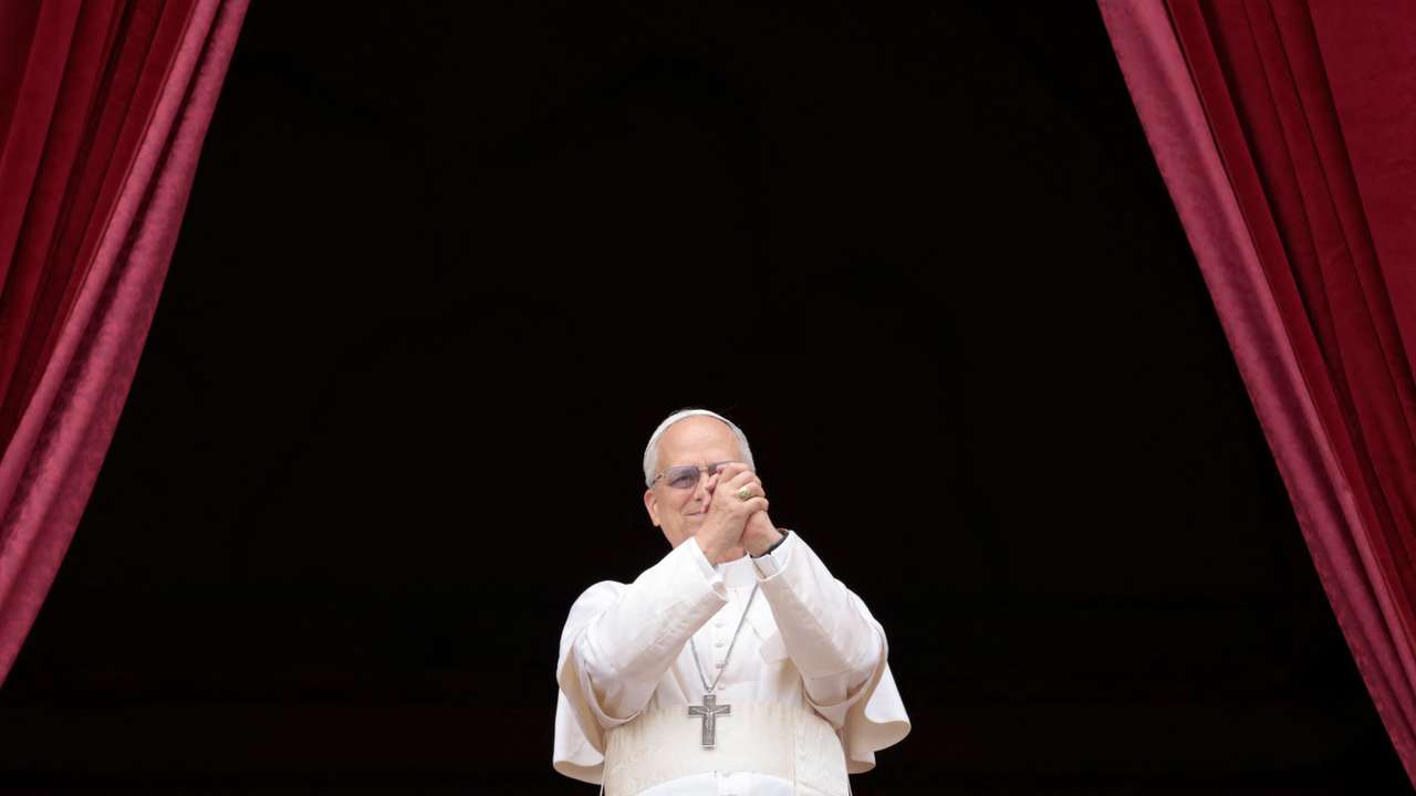 Pope Leo XIV leads Regina Caeli prayer from St Peter's Basilica, at the Vatican