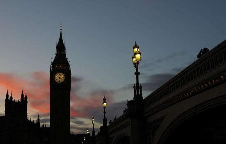 Houses of Parliament are seen at dusk in London