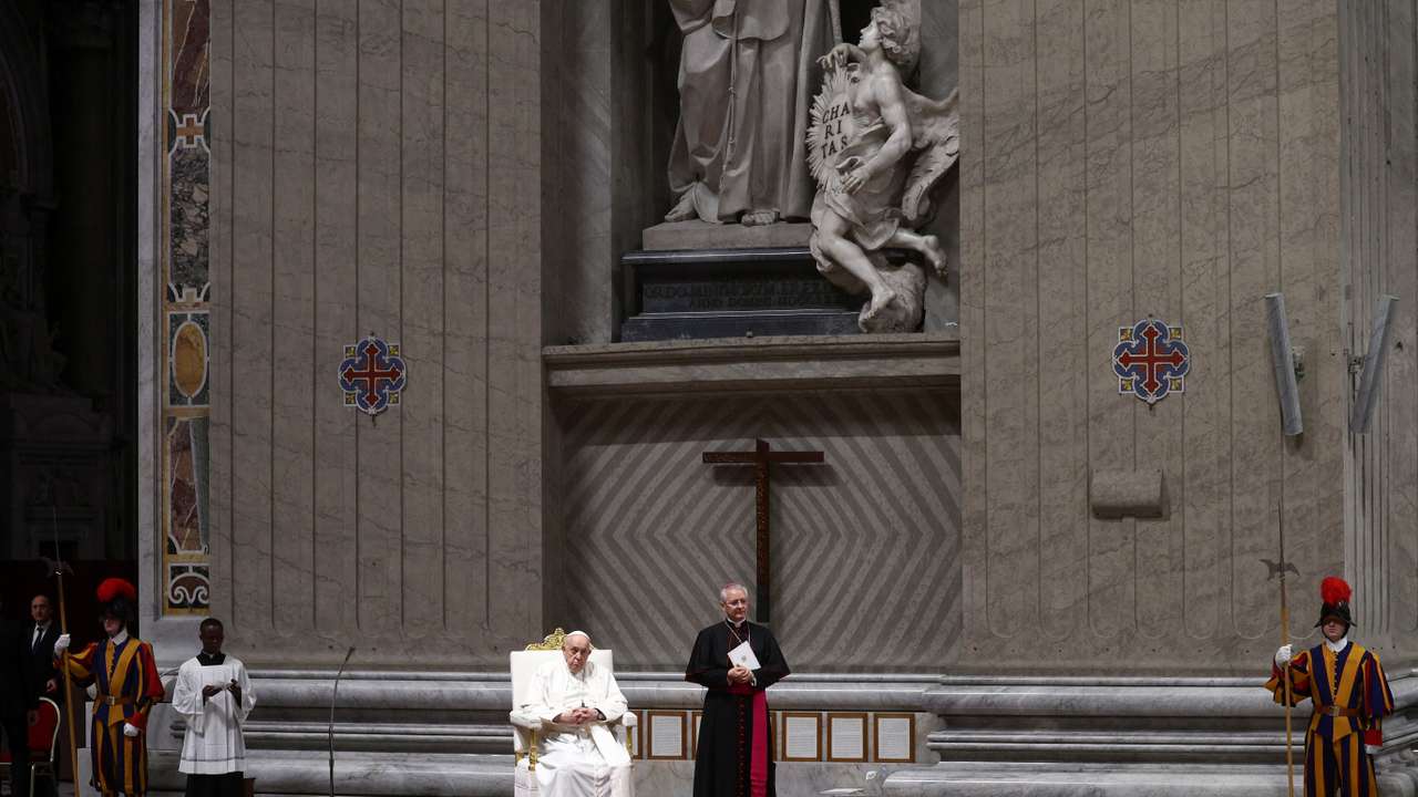 Pope Francis leads a prayer service for peace at the Vatican