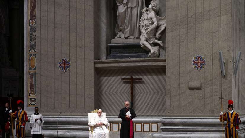 Pope Francis leads a prayer service for peace at the Vatican