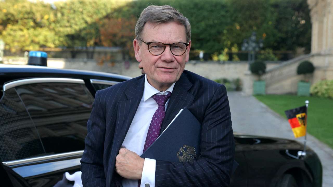 FILE PHOTO: German Foreign Minister Johann Wadephul arrives for a meeting on implementation of a Middle East peace plan at the Quai d'Orsay, in Paris