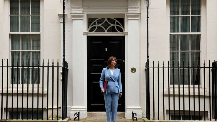 British Chancellor of the Exchequer Reeves outside 11 Downing Street ahead of presenting the Spring Forecast to Parliament, in London