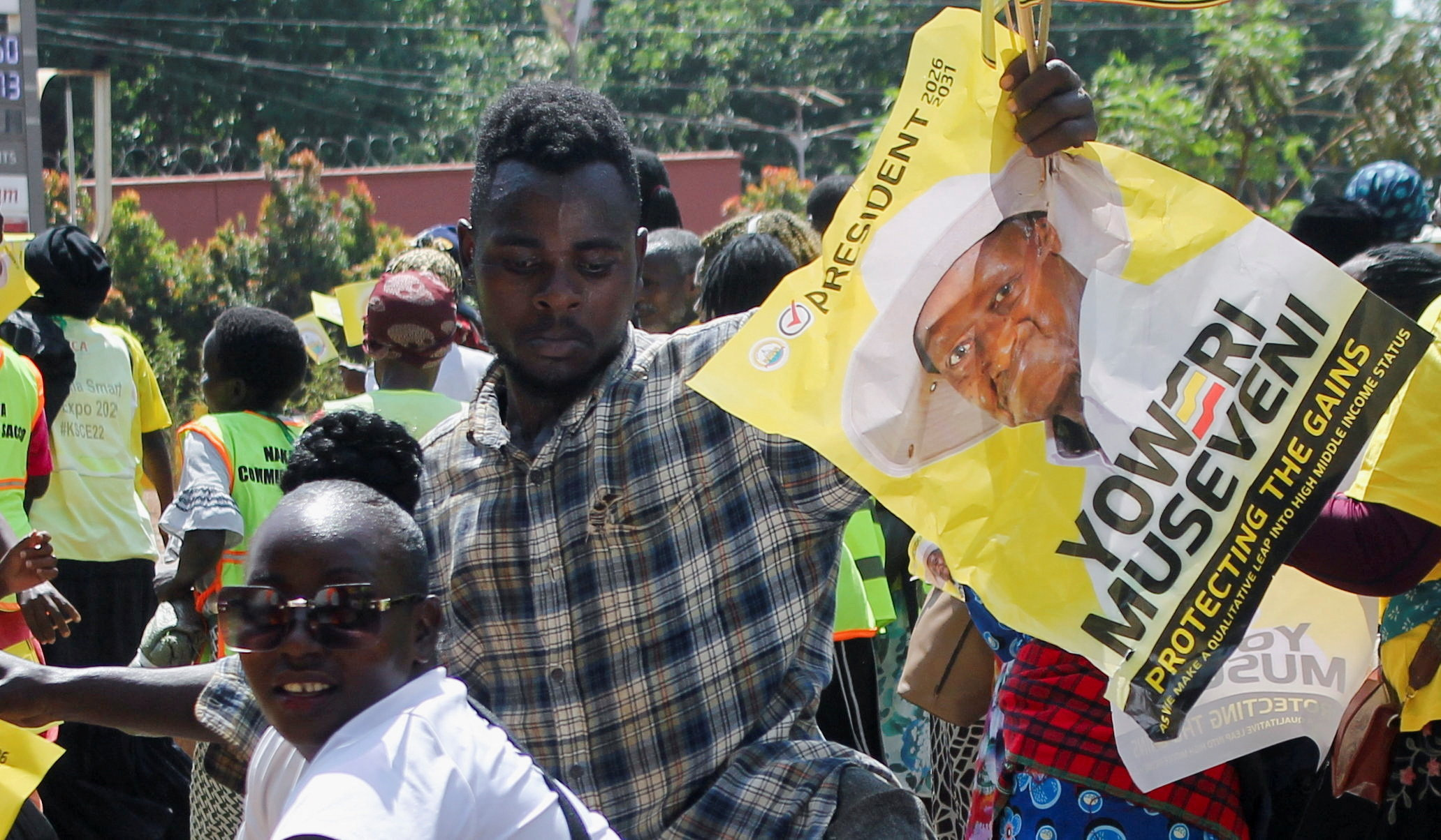 Supporters of Uganda's President and the leader of ruling NRM party Yoweri Museveni, attend his campaign rally in Kampala