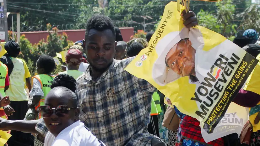 Supporters of Uganda's President and the leader of ruling NRM party Yoweri Museveni, attend his campaign rally in Kampala