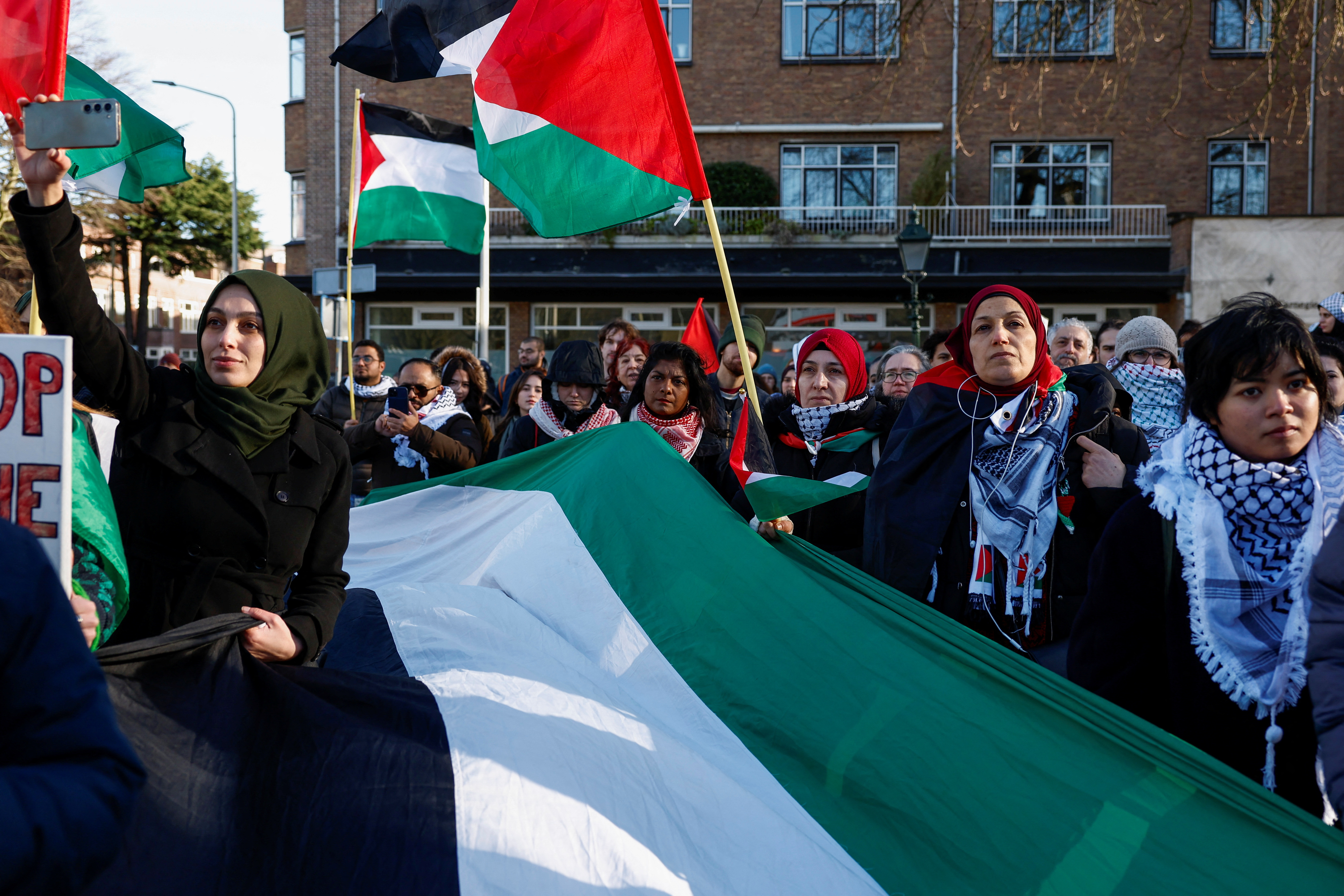 Demonstrations outside the International Court of Justice (ICJ) in The Hague