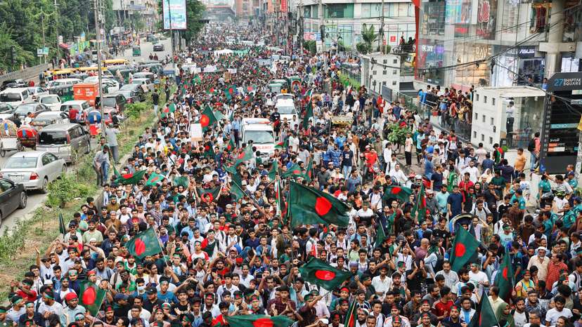 Students against discrimination join in a rally, in Dhaka