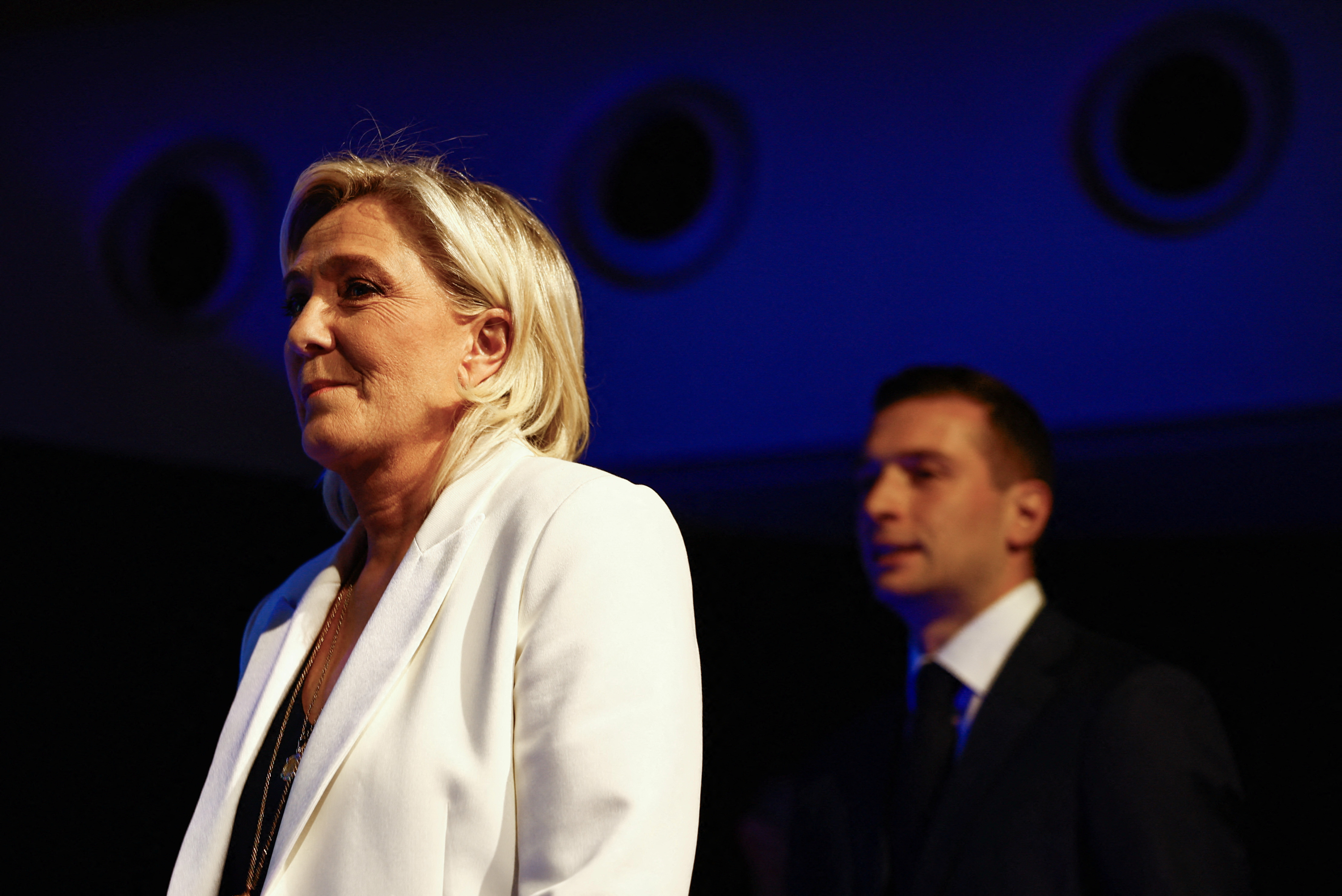 Bardella speaks after the polls closed during the European Parliament elections, in Paris