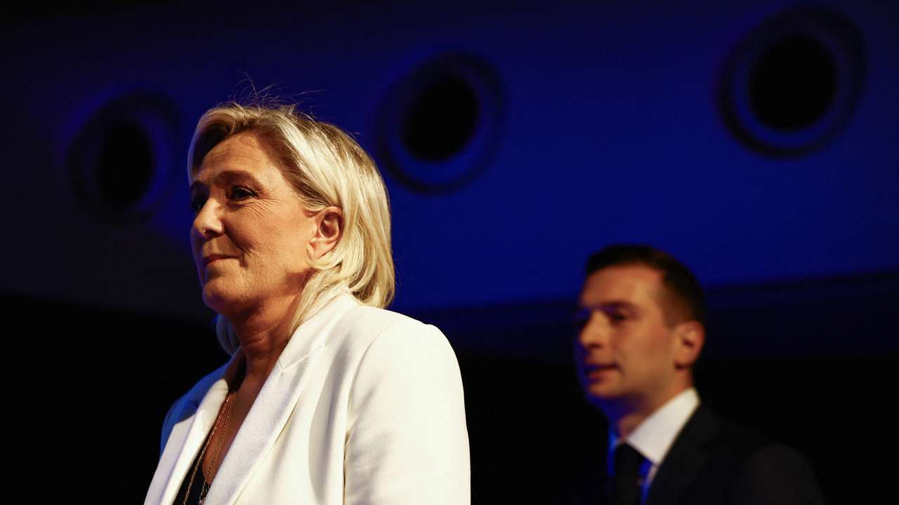 Bardella speaks after the polls closed during the European Parliament elections, in Paris