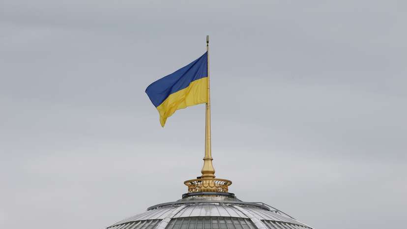 A Ukrainian state flag flies in Kiev