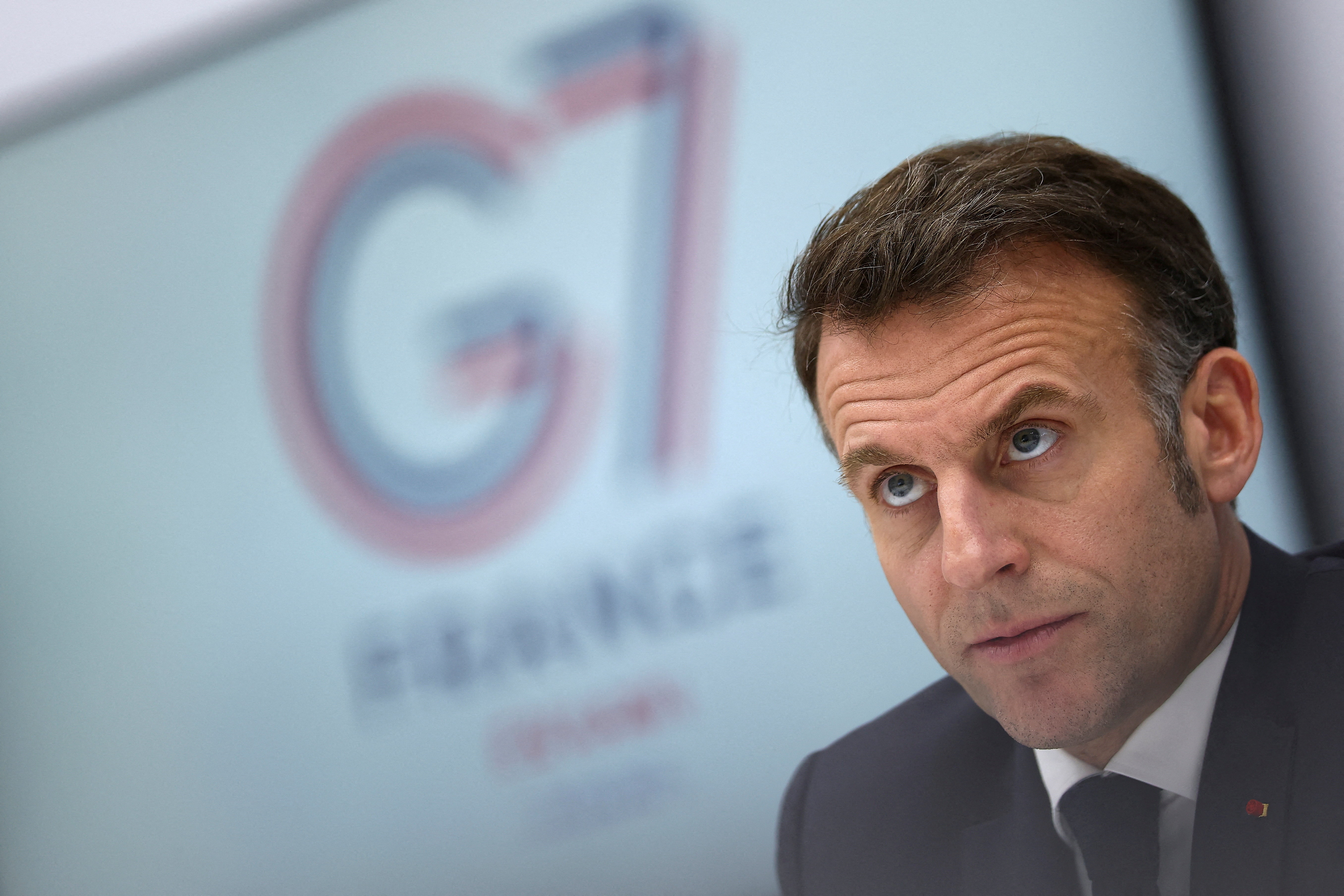 French President Emmanuel Macron chairs a video conference of G7 leaders