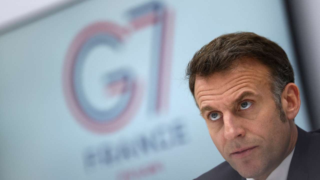 French President Emmanuel Macron chairs a video conference of G7 leaders