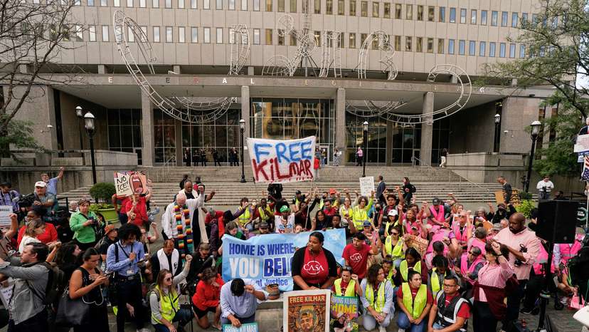 Wrongly deported migrant Abrego Garcia appears for a check in at the ICE Baltimore field office