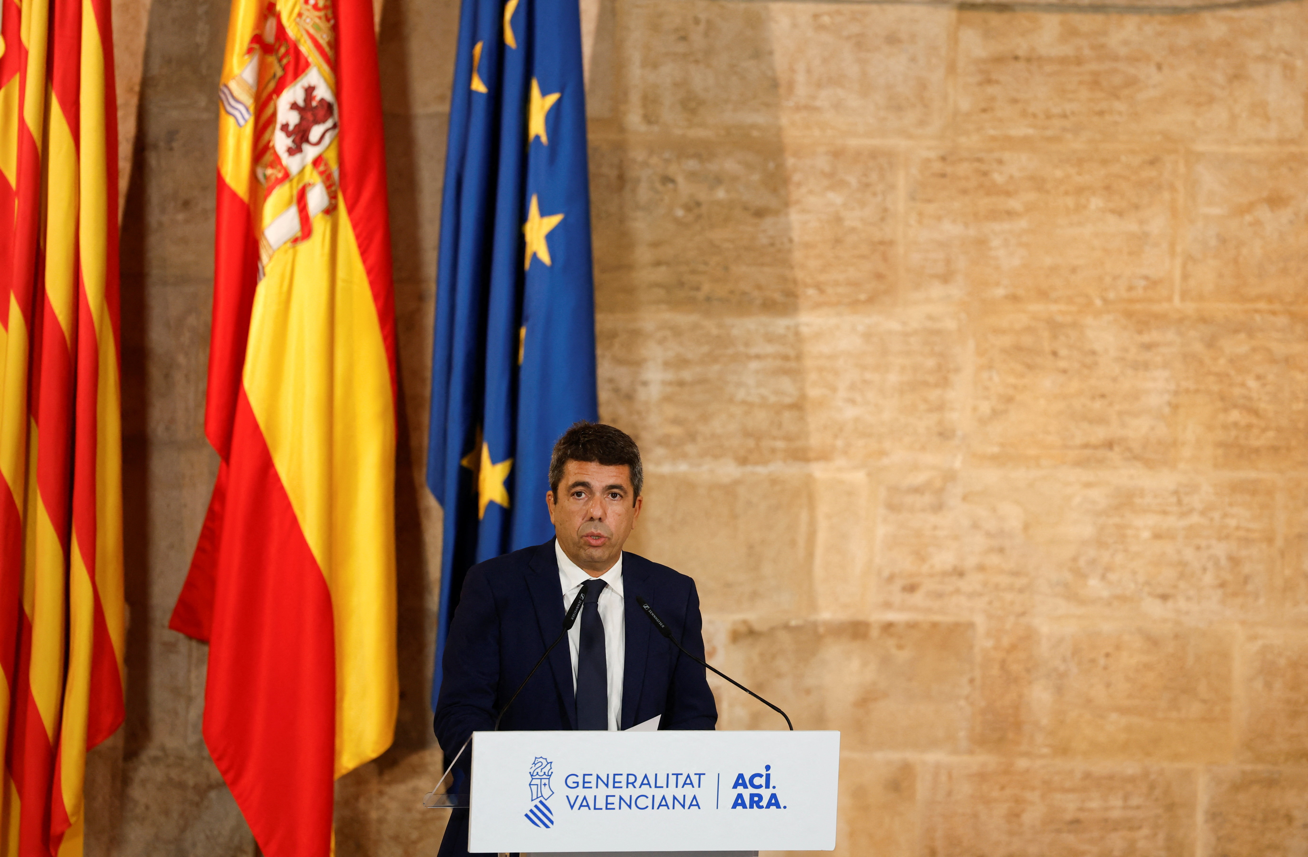 Valencia's regional leader Carlos Mazon, makes an official statement in Valencia