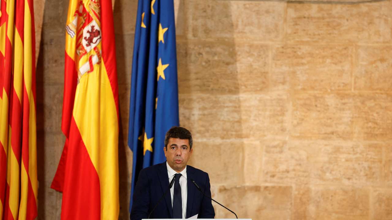 Valencia's regional leader Carlos Mazon, makes an official statement in Valencia