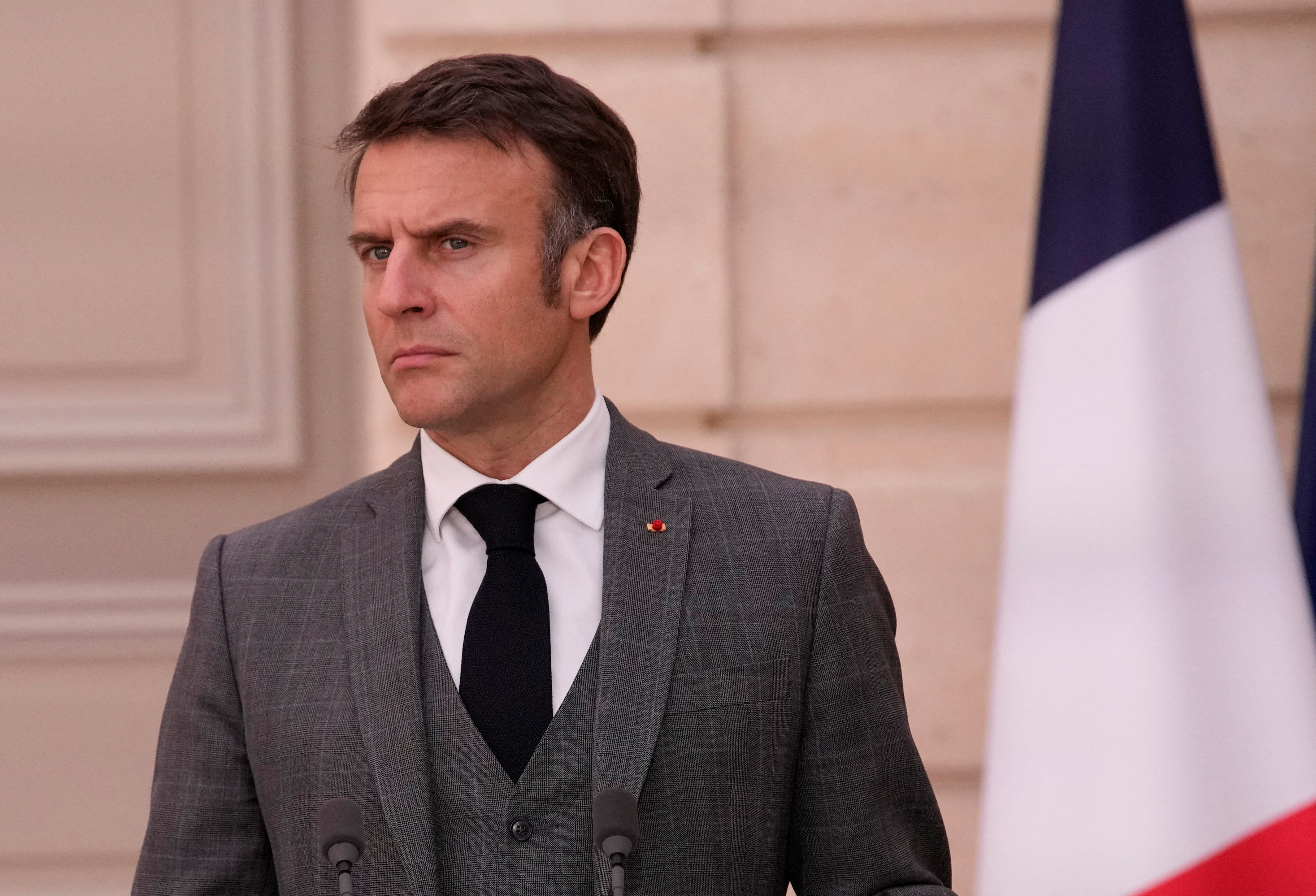 FILE PHOTO: Moldova's President Maia Sandu and France’s President Emmanuel Macron attend a media conference, in Paris