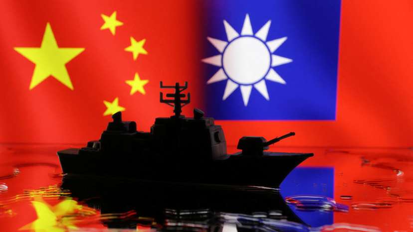 Illustration shows Chinese and Taiwanese flags
