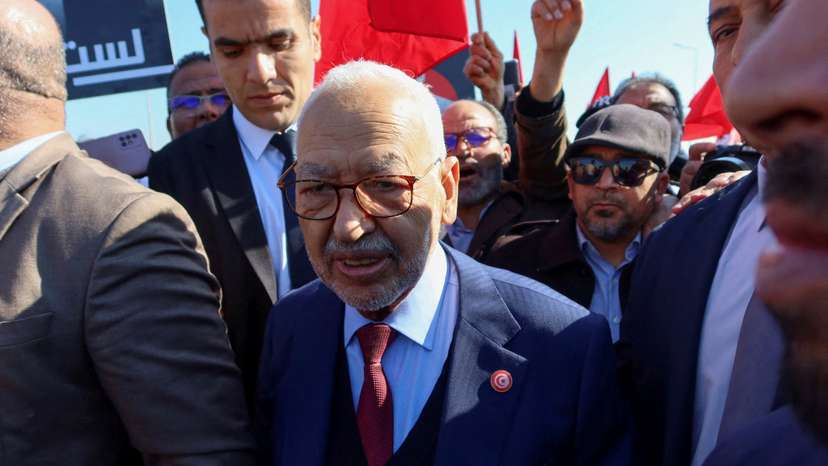 FILE PHOTO: Rached Ghannouchi, head of the Islamist Ennahda party arrives at a court for questioning in Tunis