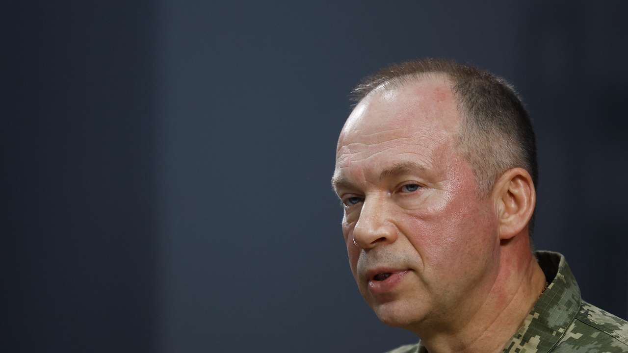 Commander of the Ukrainian Ground Forces Syrskyi attends an in interview with Reuters in Kharkiv region