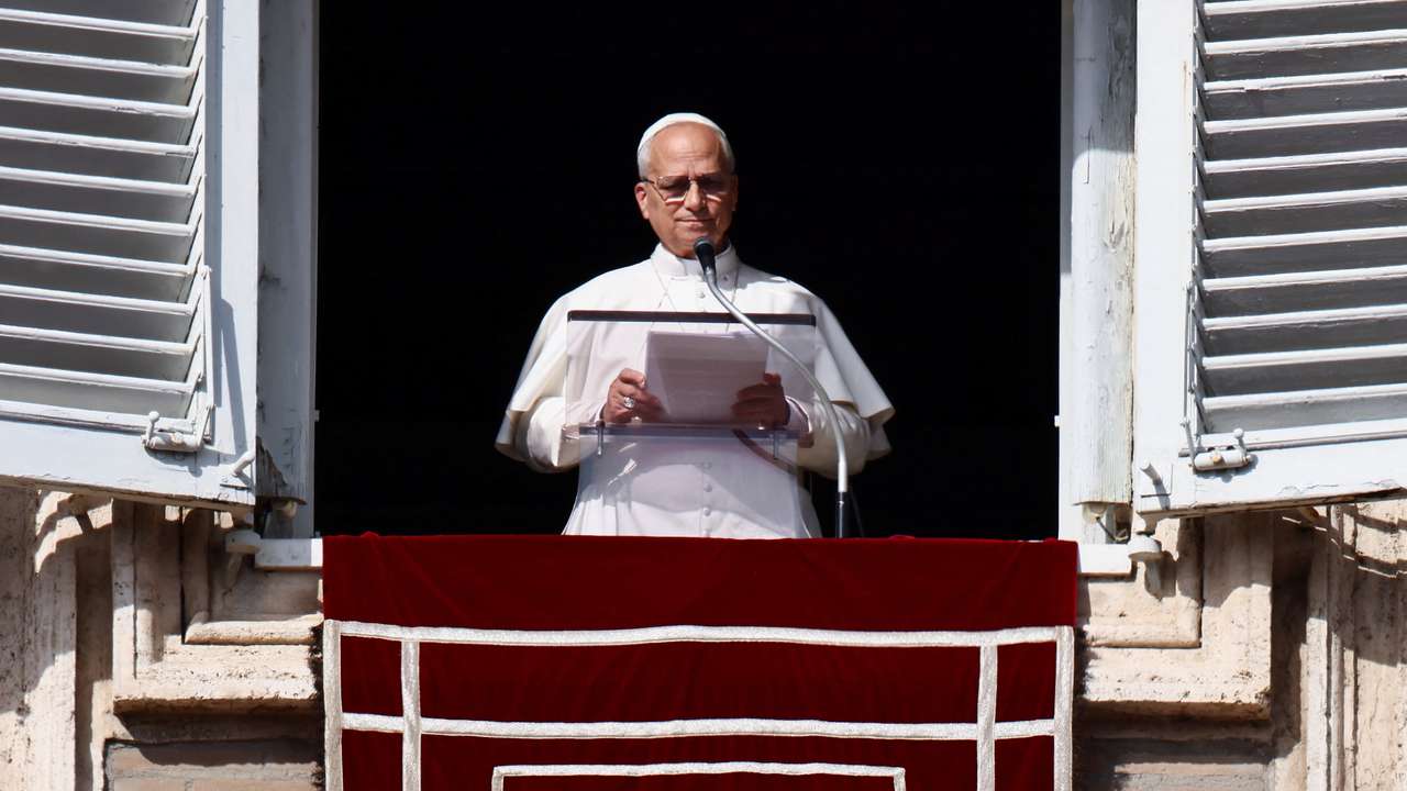 Pope Leo XIV leads the Angelus prayer at Vatican