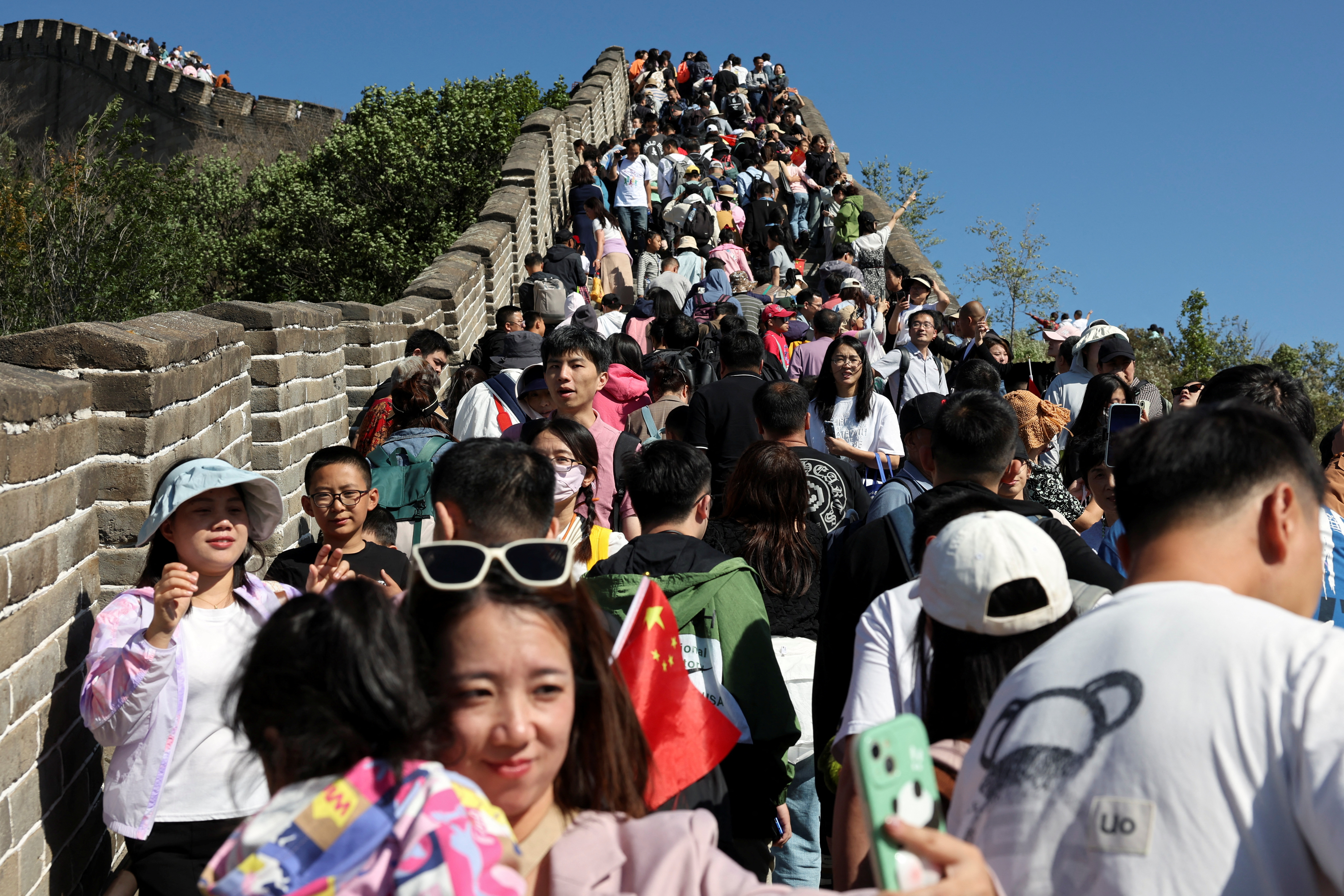 Tourists visit the Great Wall on National Day holiday in Beijing