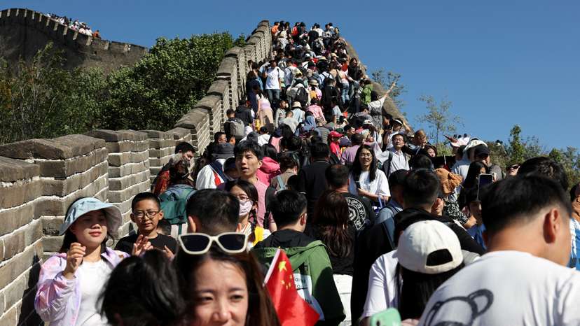 Tourists visit the Great Wall on National Day holiday in Beijing
