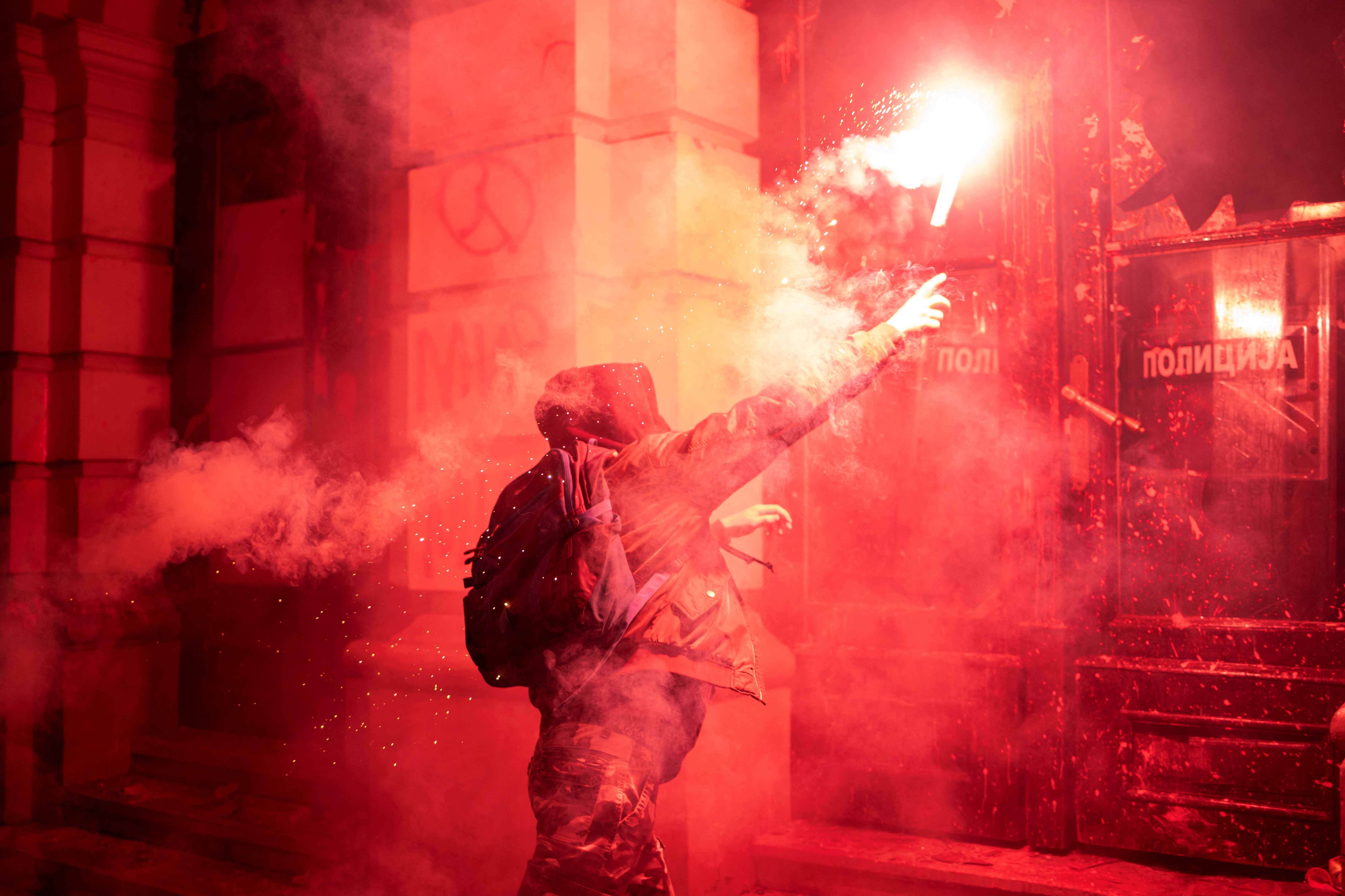 An anti-government protest after fatal railway collapse, in Novi Sad