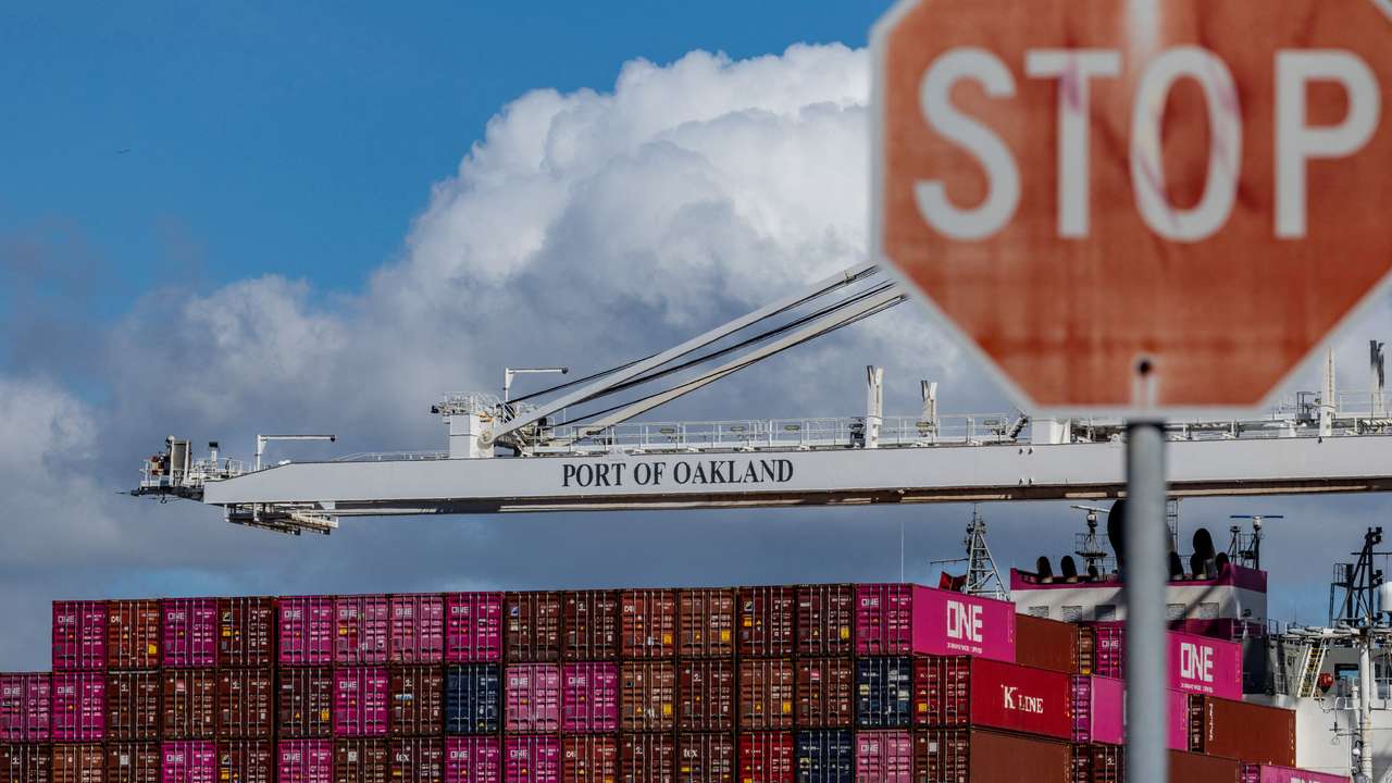 Cargo ship at the port of Oakland, California