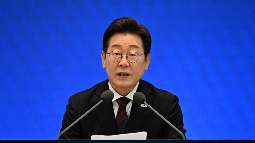 South Korea's President Lee Jae Myung holds a press conference, in Seoul