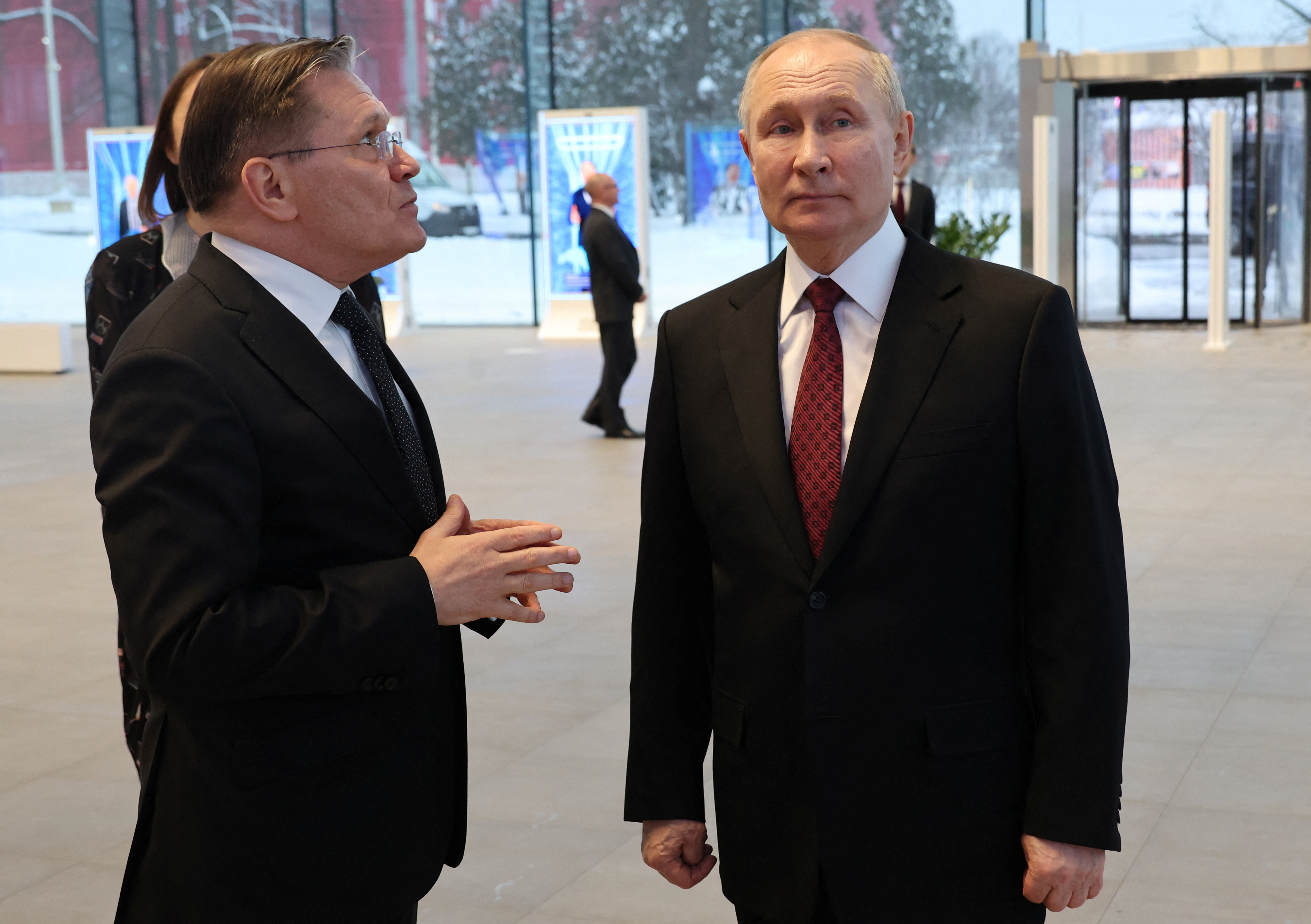 Russian President Putin visits an exhibition in Moscow