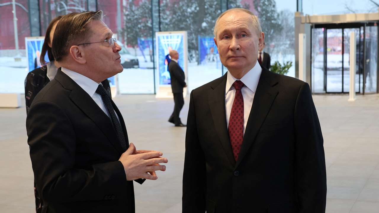 Russian President Putin visits an exhibition in Moscow