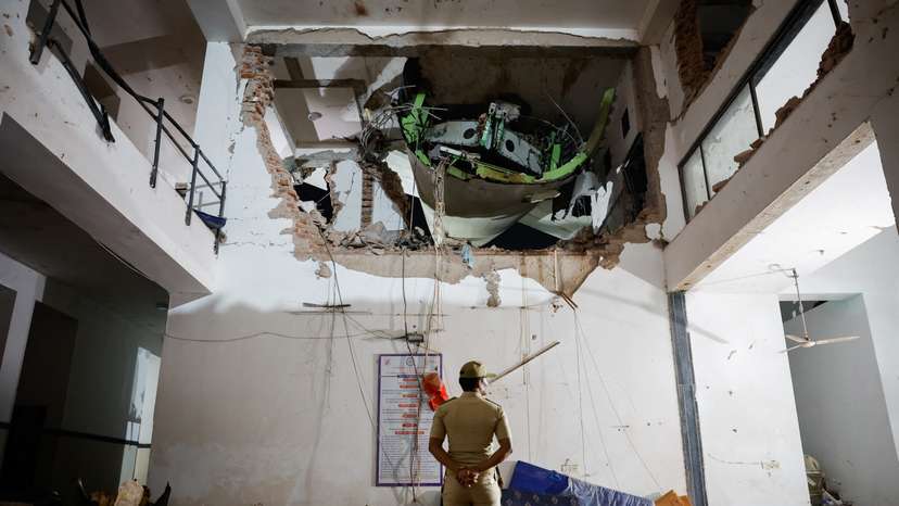 Aftermath of the Air India crash during take-off, in Ahmedabad