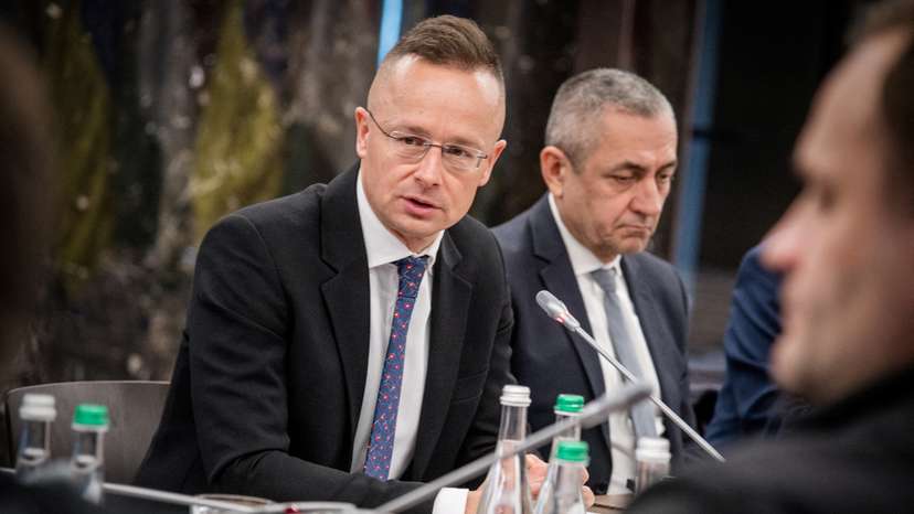 Hungarian Minister of Foreign Affairs Szijjarto attends a meeting with his Ukrainian counterpart Kuleba in Uzhhorod