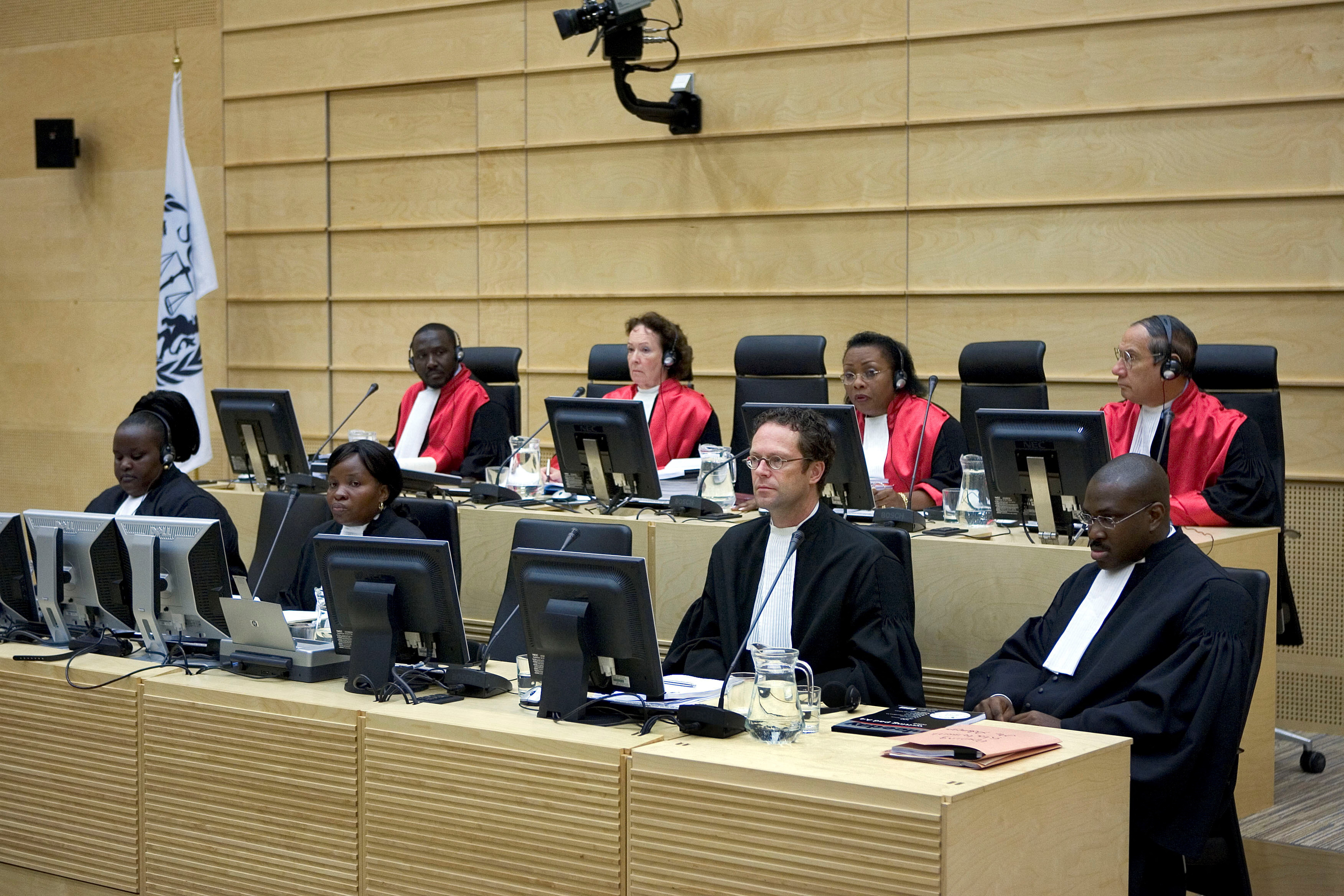 FILE PHOTO: Presiding Justice Julia Sebutinde and members of the court attend the trial of Liberia's former President Charles Taylor in The Hague