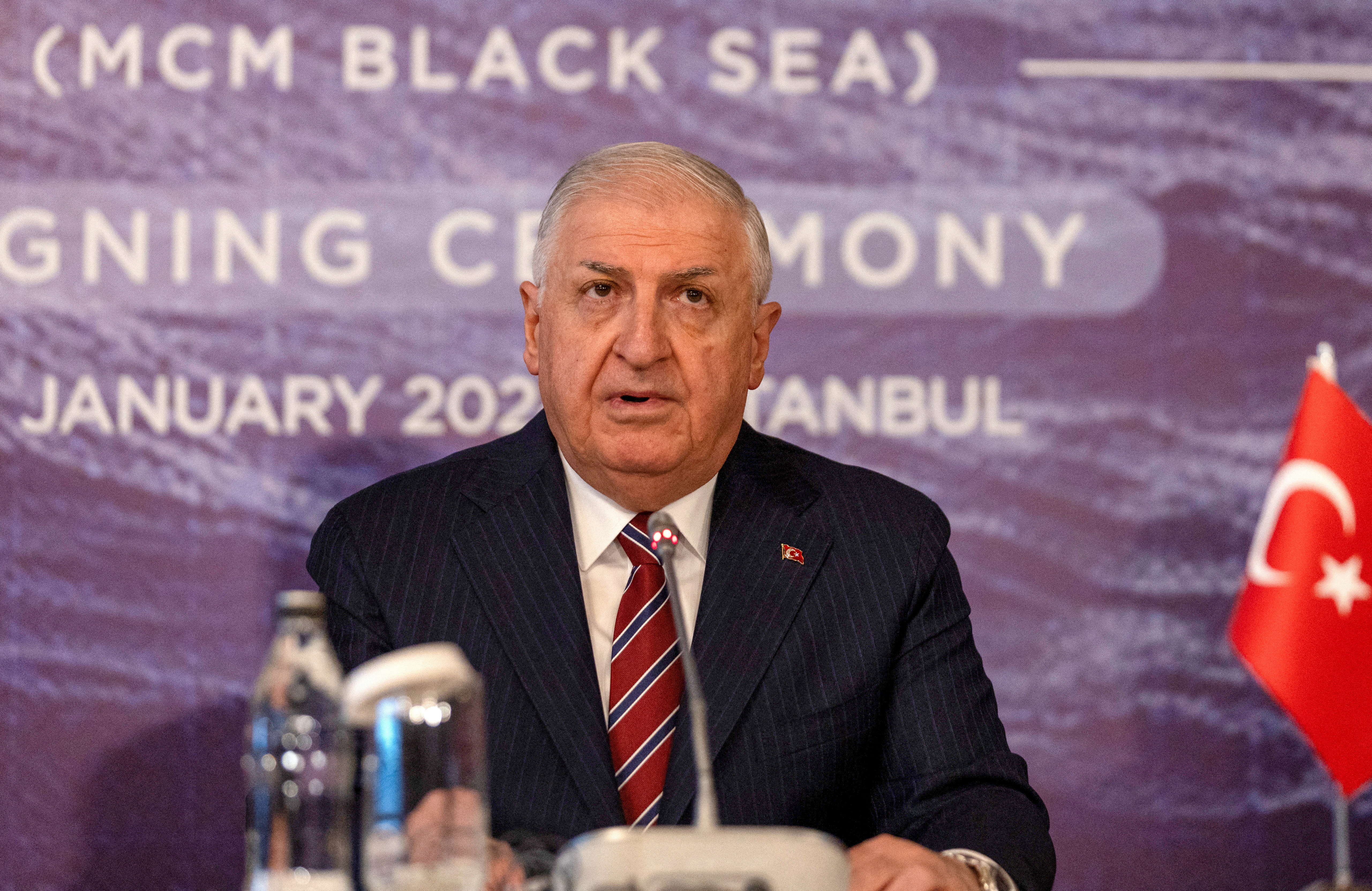 FILE PHOTO: Turkish Defence Minister Yasar Guler attends a signing ceremony in Istanbul