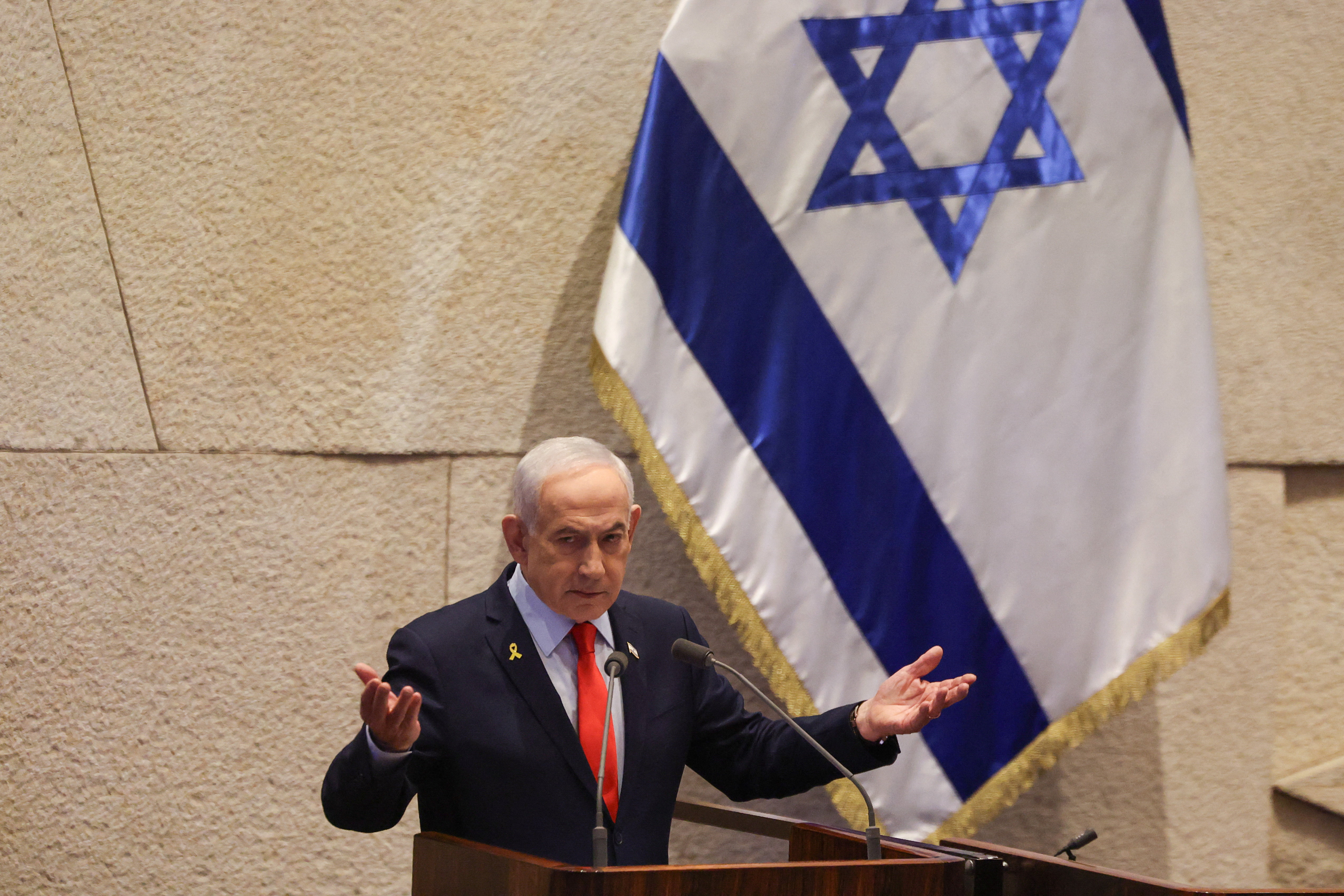 Israeli Prime Minister Benjamin Netanyahu attends at session at the plenum of the Knesset, Israel’s parliament, in Jerusalem