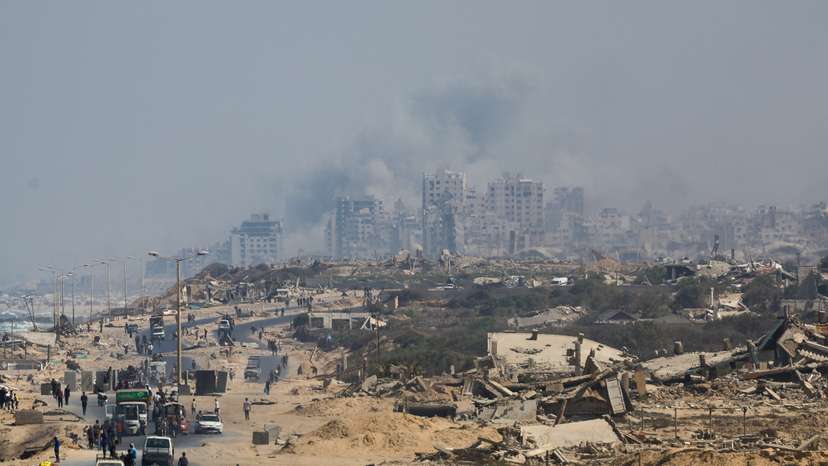 Smoke rises during an Israeli military operation in Gaza City, as seen from the central Gaza Strip