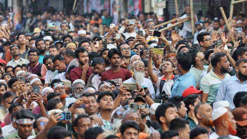 Bangladesh Nationalist Party (BNP) chairman Tarique Rahman attends in an election campaign rally, ahead of the national election at Jatrabari, in Dhaka