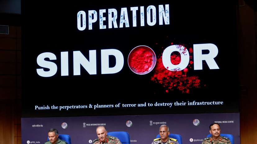 Air Marshal AK Bharti, Lieutenant General Rajiv Ghai, Vice Admiral AN Pramod and Major General SS Sharda attend a press briefing in New Delhi