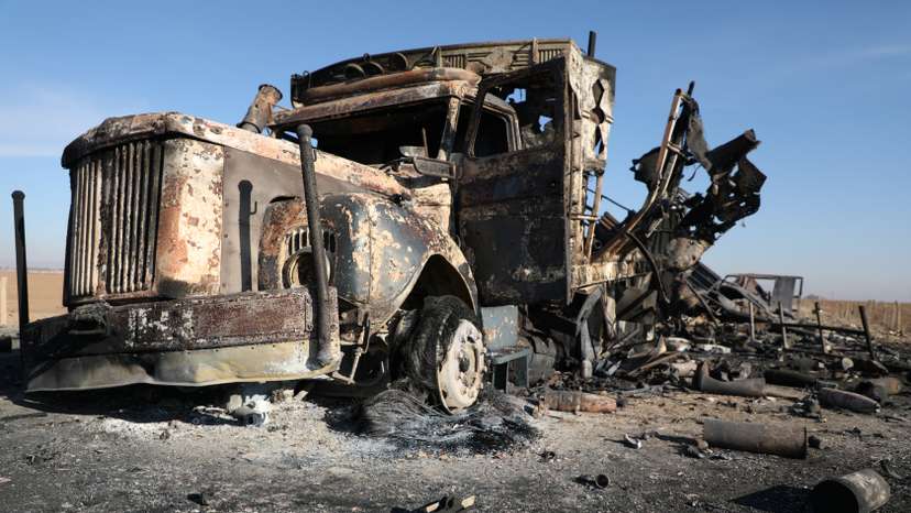 Damage around Qamishli International Airport area