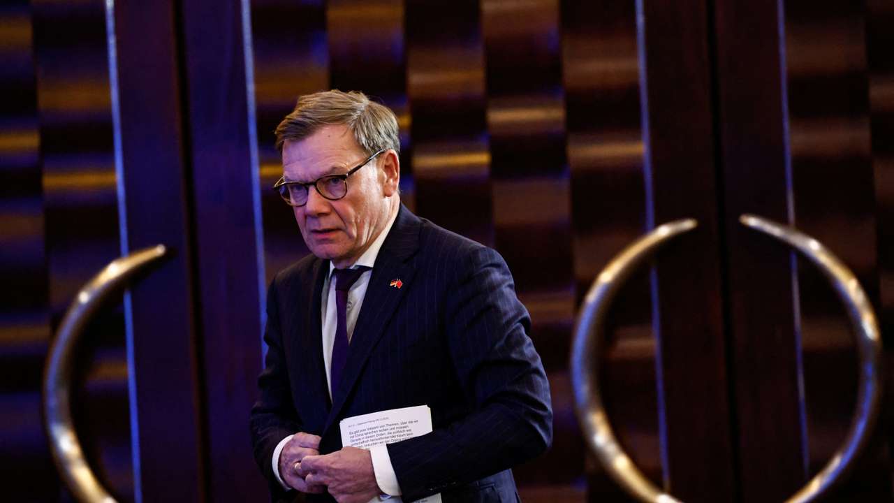 German Foreign Minister Johann Wadephul attends a press conference in Beijing