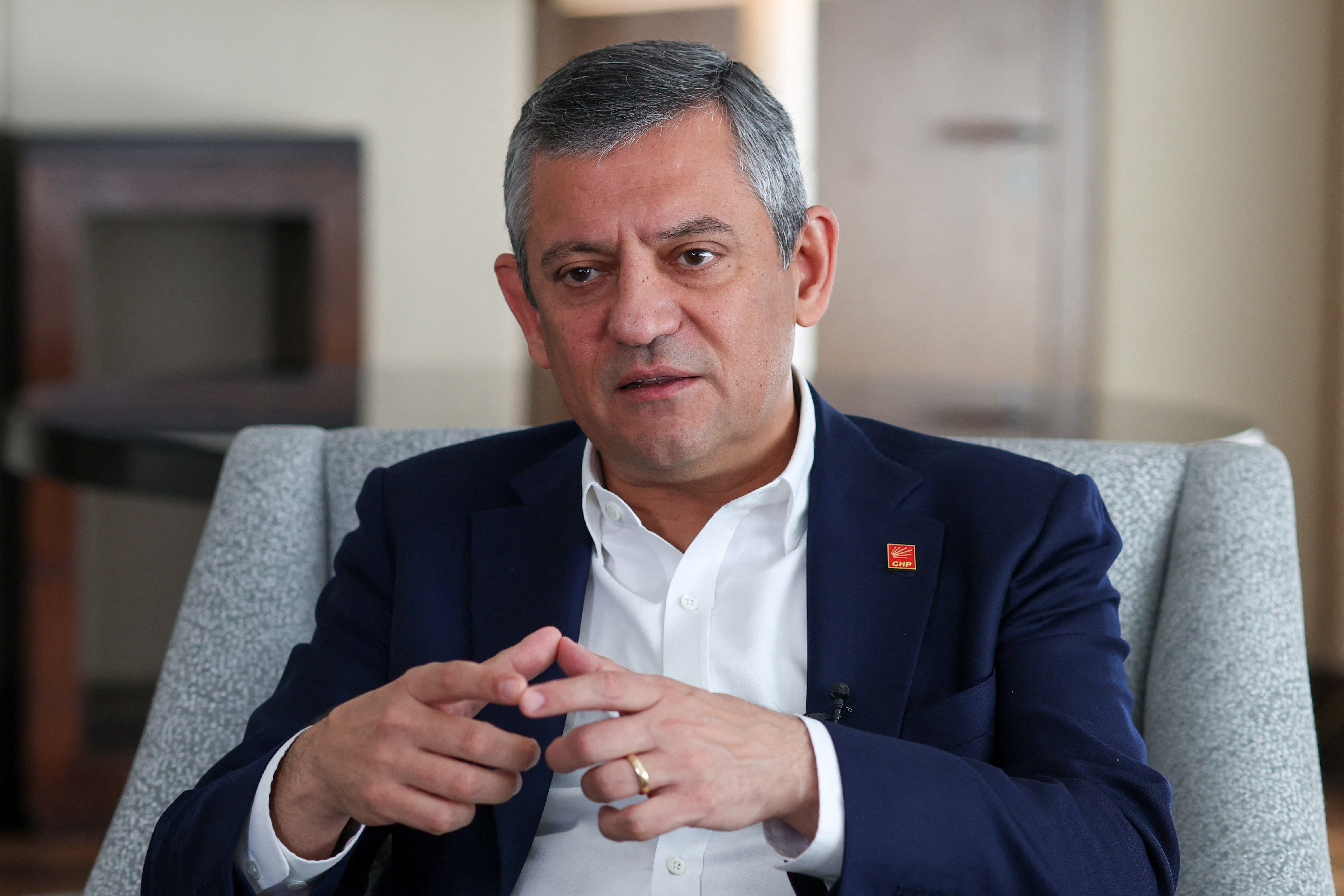 CHP leader Ozel speaks during an interview in Istanbul