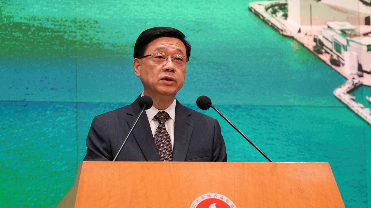 Hong Kong Chief Executive John Lee speaks during a press conference, in Hong Kong