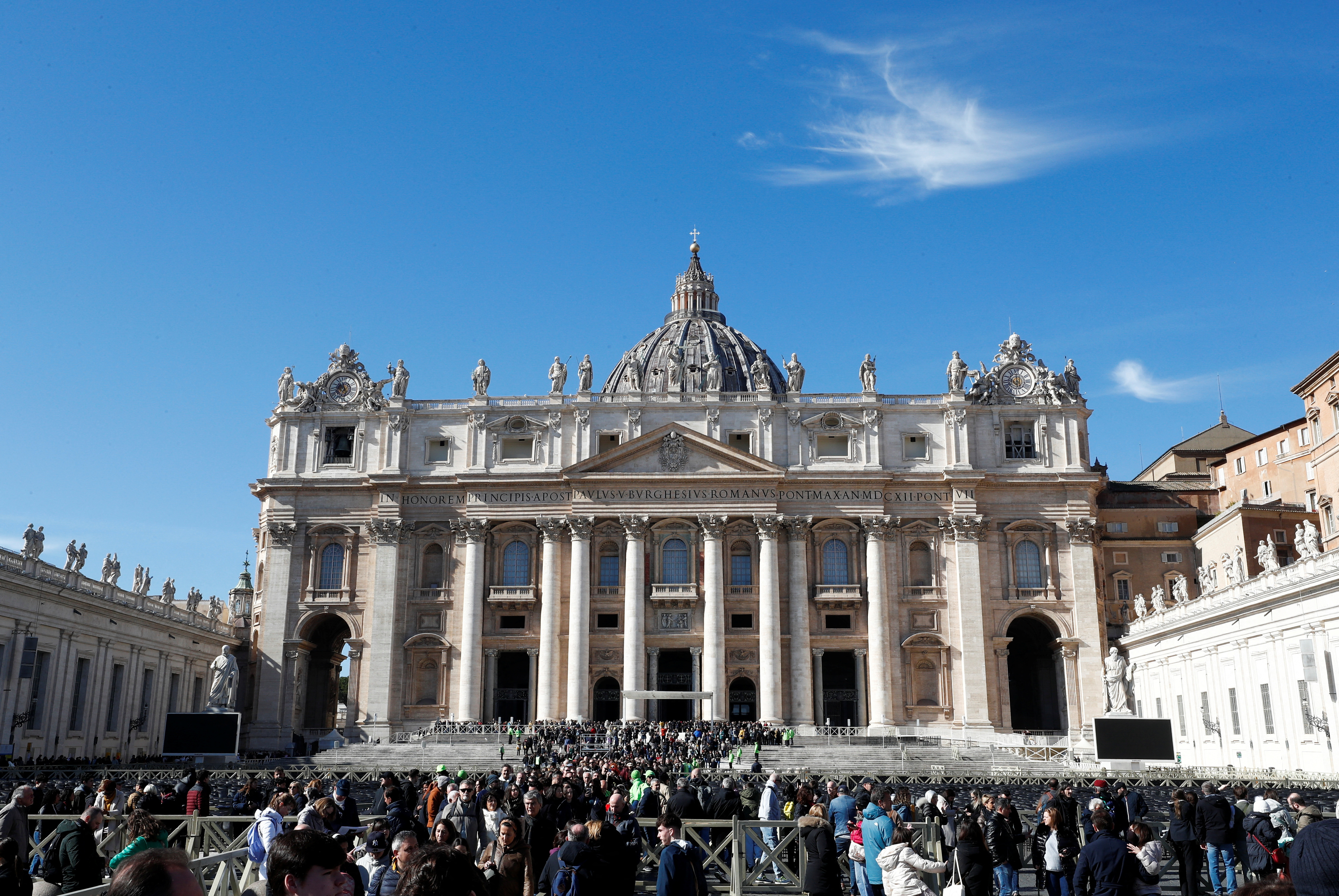 Faithful visits Saint Peter's Square while Pope Francis is hospitalized for bronchitis treatment at the Vatican