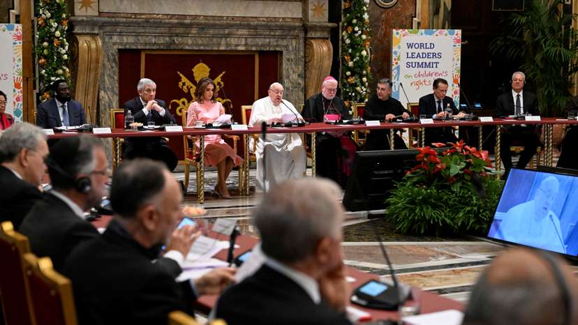 Pope Francis speaks during the World Leaders Summit on children's rights at the Vatican