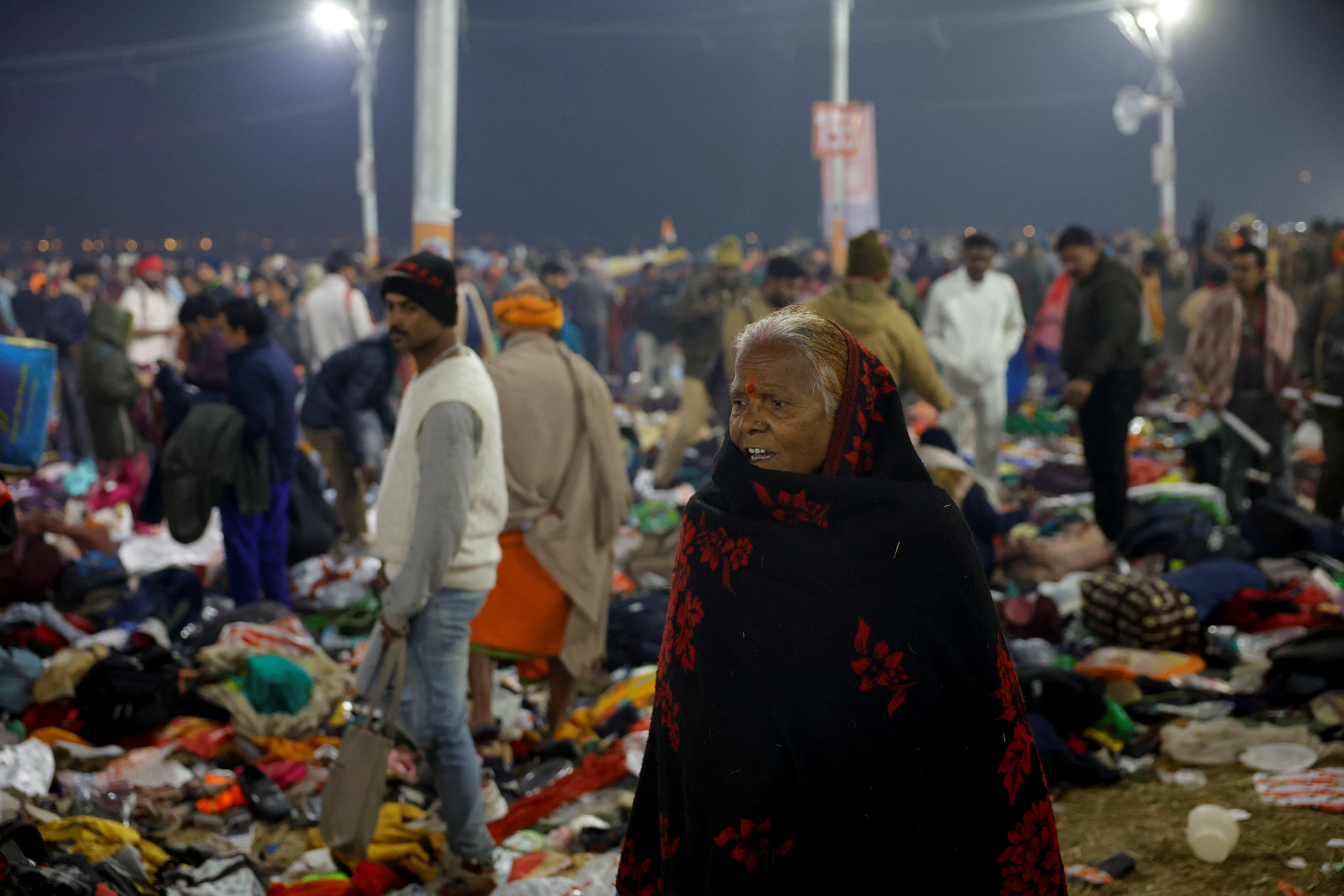 Stampede before the second "Shahi Snan" (grand bath) at the Pitcher Festival, in Prayagraj